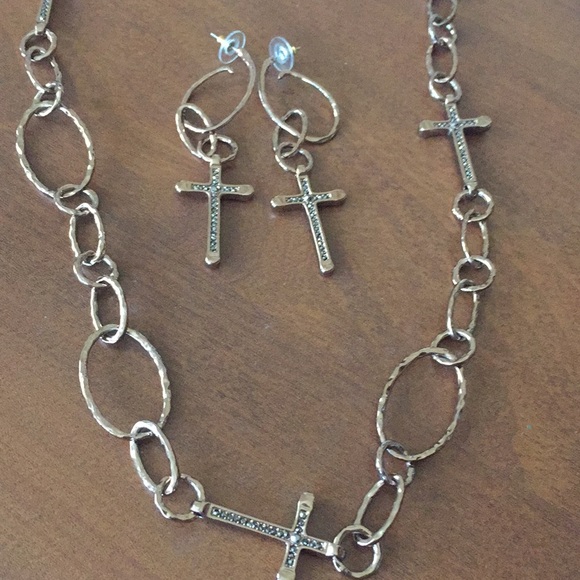 Jewelry - Rose Gold Cross Necklace & Earrings